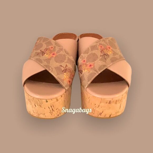 COACH NIB CROSS WEDGE SANDAL SHOE TAN PALE BLUSH SIZE 8B - Picture 2 of 10